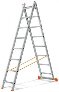 Лестница 2х8 Гранит алюминиевая двухсекционная 8 ступенчатая не анодированная (3,54м) 9,16кг Эйфель