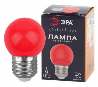 Лампа LED Р45-1W-Е27 ERARL45-Е27 1Вт, шар красный, ЭРА 1/10/100