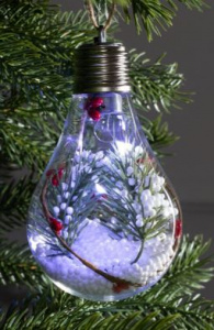 Елочный шар лампочка "Ветка елочки", 5 LED, от батареек, БЕЛЫЙ  Luazon Lighting