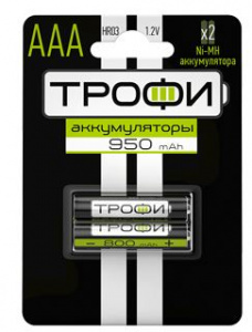 Аккумуляторная батарея HR03-2BL (Мизинчиковая) 950mAh (2шт/уп) Трофи (1/10уп)
