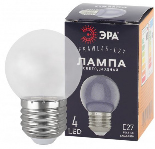 Лампа LED Р45-1W-Е27 ERAWL45-Е27 1Вт, шар прозрачный, 4SMD ЭРА 1/10/100