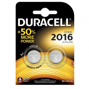 Батарейка Duracell DL/CR 2016 3V Lithium (Таблетка) (2шт/уп)  (1/10уп)