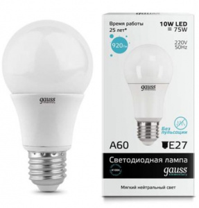 Лампа LED A60 10Вт 180-240В Е27 4100K 920Лм Elementary GAUSS 1/10/50