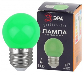 Лампа LED Р45-1W-Е27 ERAGL45-Е27 1Вт, шар зеленый, ЭРА 1/10/100