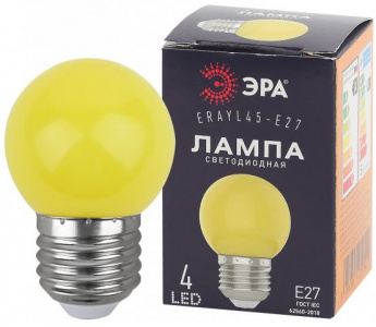 Лампа LED Р45-1W-Е27 ERAYL45-Е27 1Вт, шар желтый, ЭРА 1/10/100